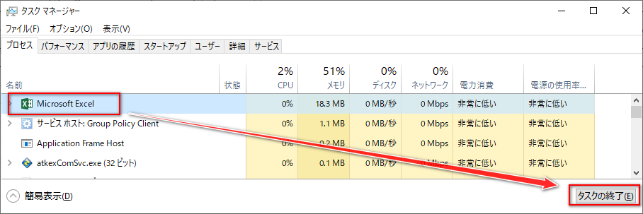 関連プロセスを終了