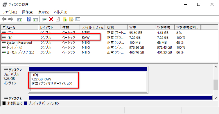 RAW状態のパーティション