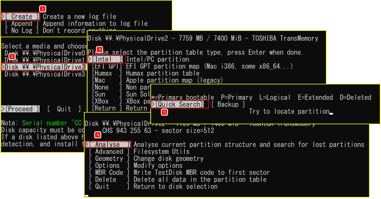 TestDiskでRAWパーティションを復元